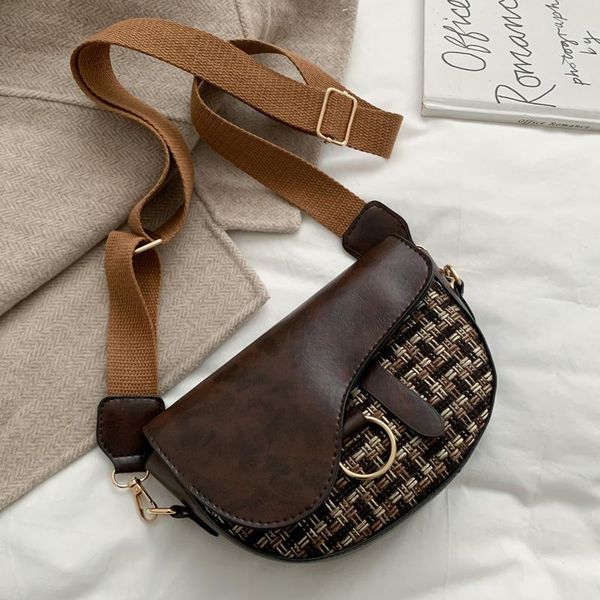 

evening bags women's shoulder bag saddle-shaped irregular clamshell weave plaid leather crossbody wholesale 2021 fashion female