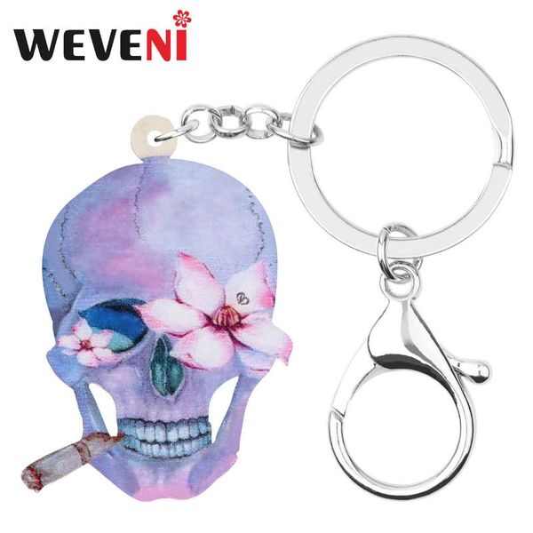 

keychains weveni acrylic halloween flower smoking skull skeleton key ring jewelry gift for women men novelty bag decoration, Silver