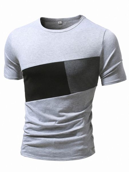 

men colorblock round neck tee 55yh#, White;black