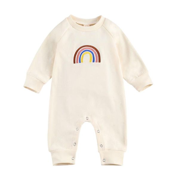 

children's romper kid's crew neck long sleeve jumpsuit rainbow pattern borns baby girl boy one-piece spring costume 0-18m jumpsuit, Blue