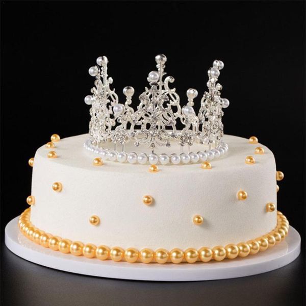 

other festive & party supplies pearl crown cake decoration alloy whole circle artificial dress up table baking birthday dessert ornament u1h