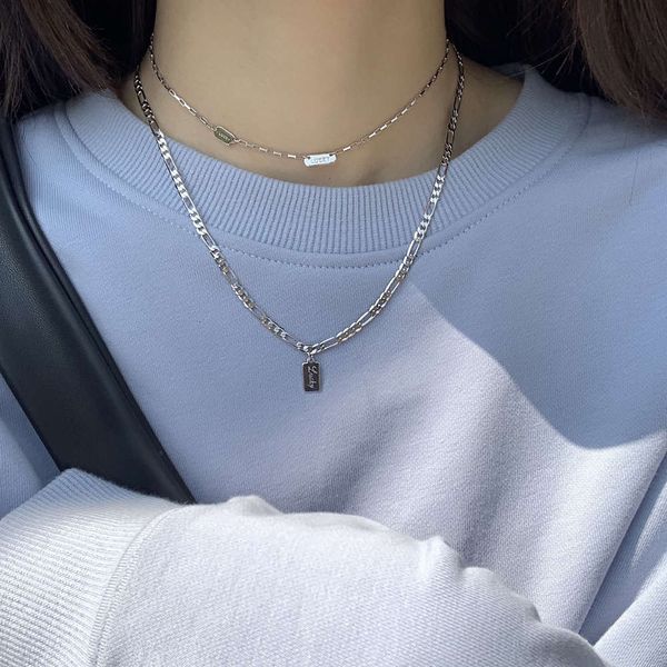 

design 925 niche pure silver korean style english letter clavicle chain simple fashion cool wind necklace women