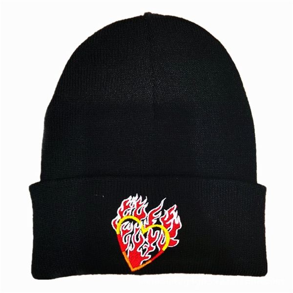 

new autumn and winter embroidered wool outdoor sports knitted flame love pullover hip hop cold hat beanies, Blue;gray
