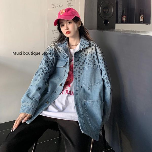

women's jackets muxi women winter jeans jacket classic letters star print denim loose basic for woman, Black;brown