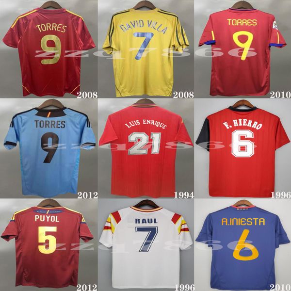 

spain retro iniesta soccer jersey home away 1994 raul hierro luis ensrique xavi alonso caminero 08 96 10 12 david villa puyol pique torres c, Black;yellow