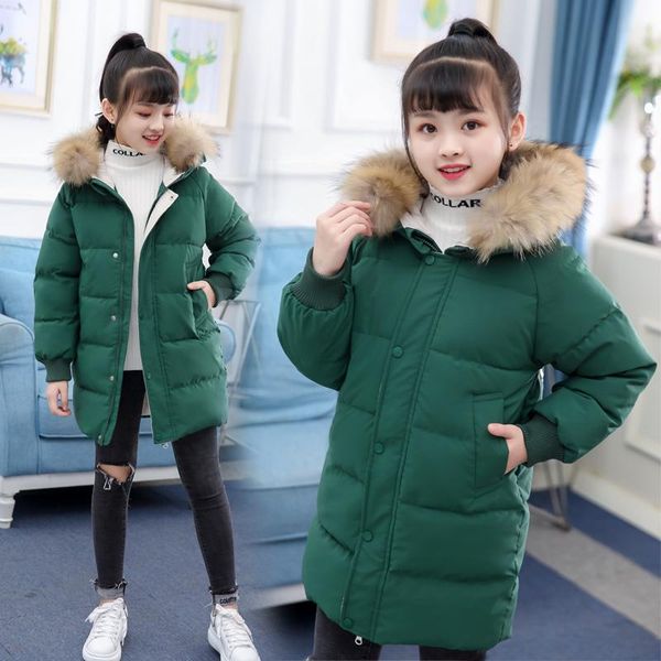 

down coat girls winter jacket children's clothing kids warm thick cartoon parka outerwear for russian -30degree, Blue;gray