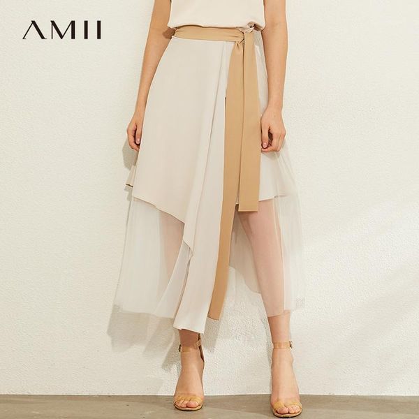 

skirts amii minimalism spring summer fashion asymmertrical women skirt causal high waist loose calf-length 12080043, Black