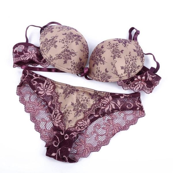 Bras conjuntos 2021 sexy push up sutiã e calcinha conjunto rendas mulheres lingerie sem costura roupa interior 32/34/36/38 b c para feminino