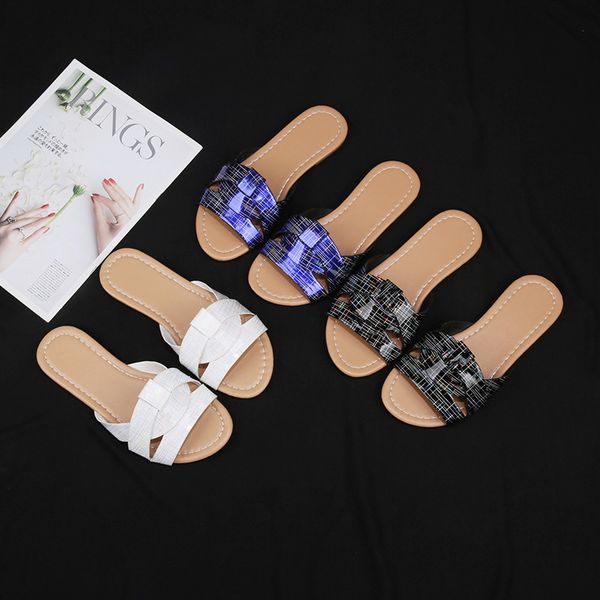 

luxury slippers 2021 large size cool summer straight beach slipper's sho, Black