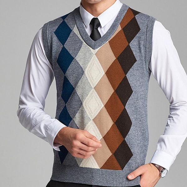 

men's vests men's wool vest pullover autumn swinter warm v-neck sleeveless argyle cashmere clothes knitted cotton casual male sweat, Black;white