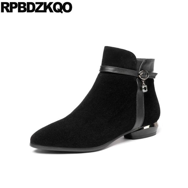 

boots chunky ankle pointed toe suede booties designer shoes women luxury 2021 plus size thick black fur 10 block fashion big mid