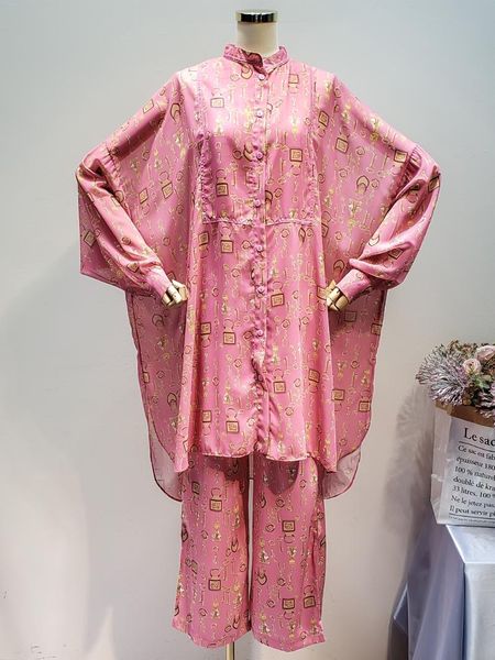 

key printed chiffon suit loose sway shirt + broad-legged trousers two thin suits women's piece pants, White