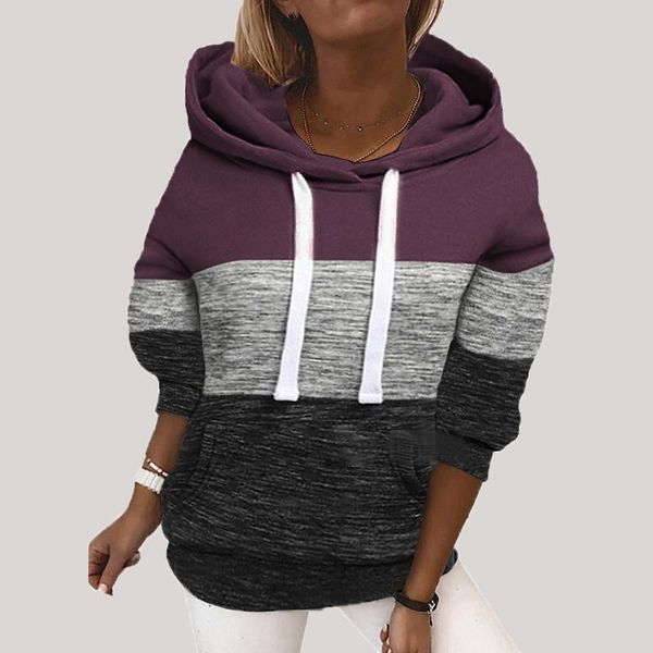 

fashion ladies spring autumn hoodie long sleeve patchwork hooded pullover casual loose o-neck sweatshirt women women's hoodies & sweats, Black