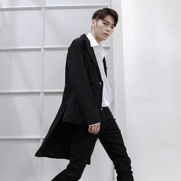 

blazers men suits jacket japanese and korean men's mid-length irregular youth black plus size clothes spring summer costumes &, White;black