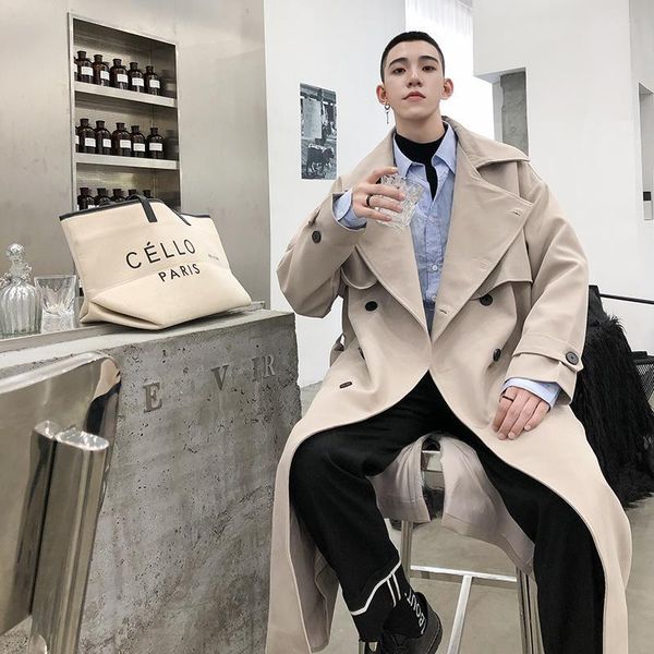 

men's trench coats mens business coat fashion autumn men long windbreaker jackets overcoat double breasted male casual outwear y28, Tan;black