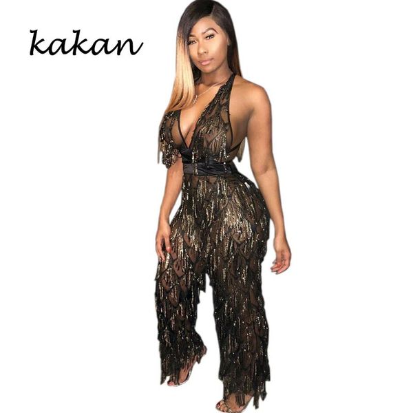 

women's jumpsuits & rompers kakan 2021 spring sequins one-piece tights nightclub party leotard fashion beads fringed black jumpsuit, Black;white
