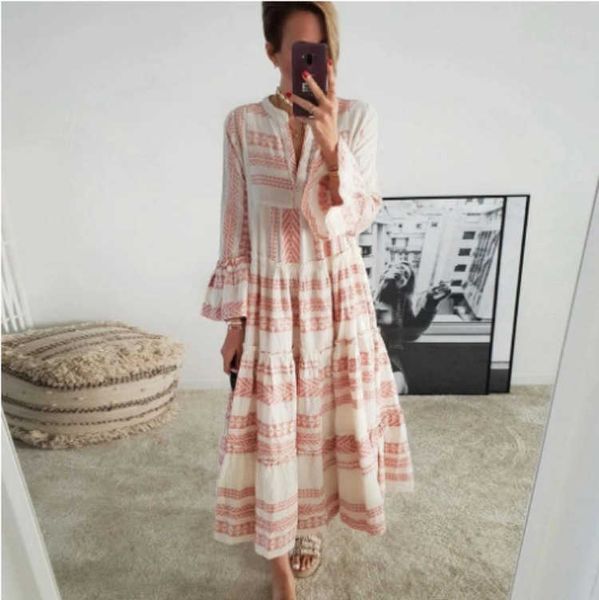 

vanovich summer fashion long dress women european geometric printing ladies v-neck beach clothing 210615, Black;gray