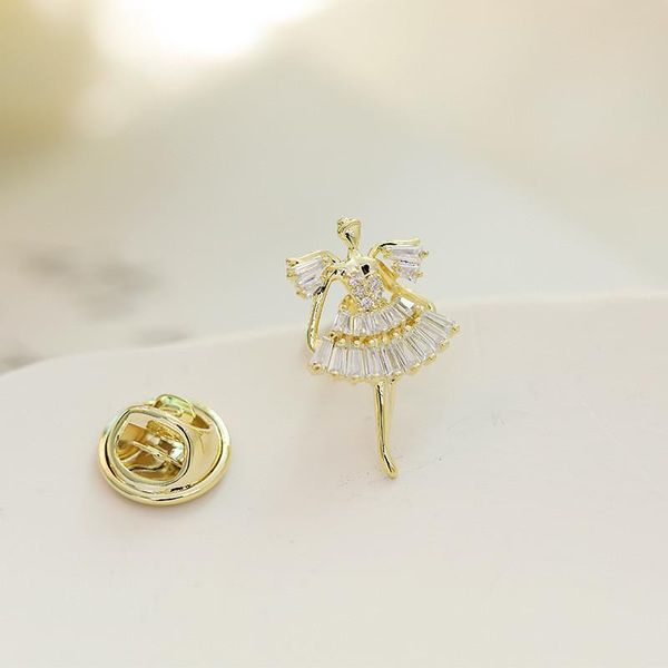 

pins, brooches okily lovely dacing girl pin lapel women fashion gold color angel collar small anti-glare brooch costume jewelry decoration, Gray