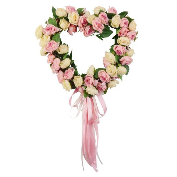 

decorative flowers & wreaths artificial rose flower heart-shaped ribbon door hanging wreath for front wall window wedding party home decor