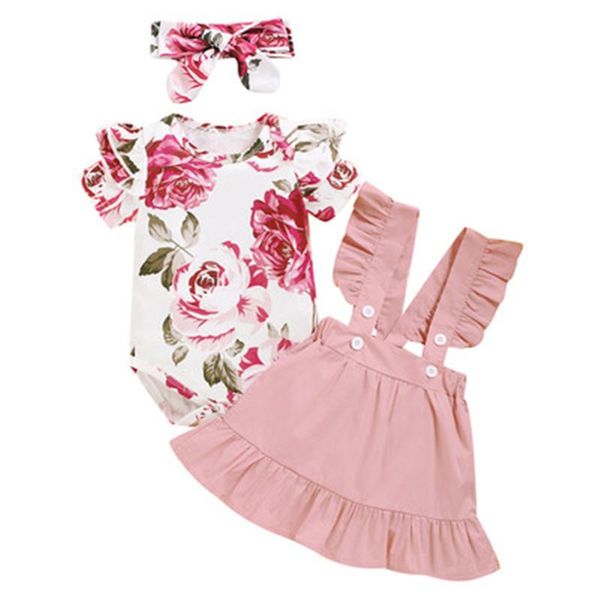 

infant baby girls clothes outfit short sleeve rompers+ dress+hairband 3pcs set summer kids 2021 clothing sets, White
