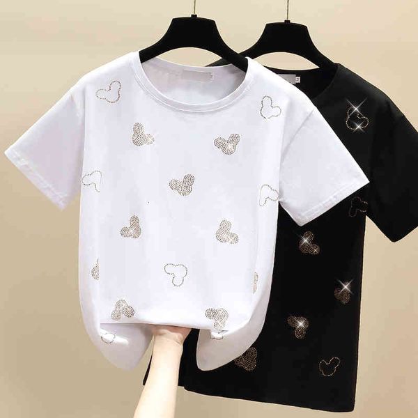 

women's sweaters gkfnmt novo branco t camisa das mulheres roupas de algodÃ£o diamante coreano casual feminino camiseta verÃ£o preto manga, White;black
