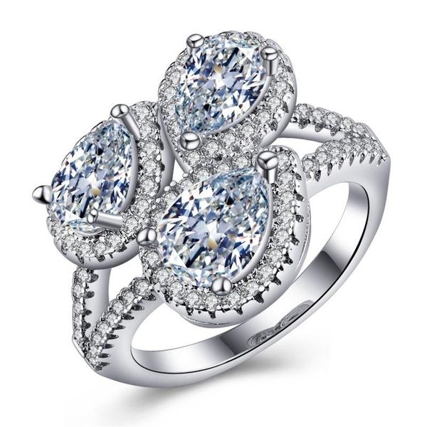 

wedding rings fashion jewelry three huge heart shaped zirconia women's glamour girls party accessories christmas gifts, Slivery;golden