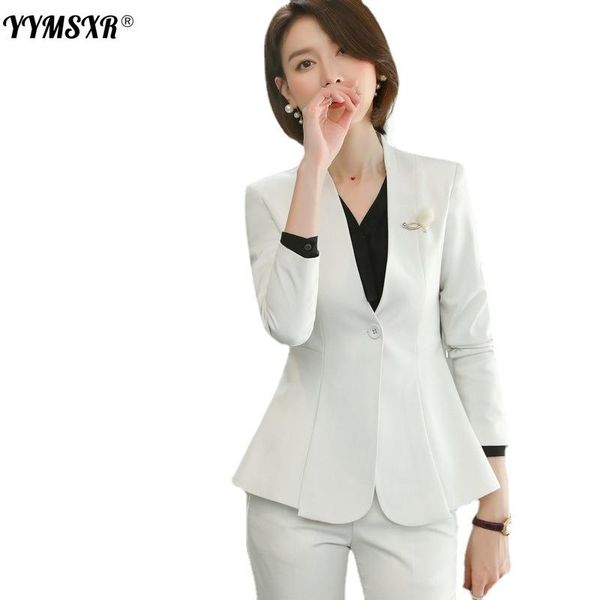 

women's two piece pants two-piece autumn and winter professional suits fashion slim long-sleeved ladies jacket casual trousers overalls, White