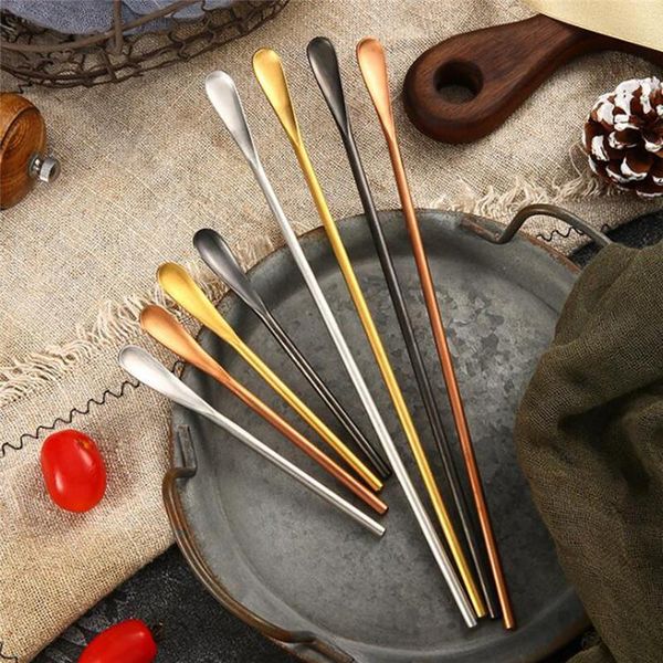 

spoons stainless steel spoon long gourd handle mixing stirring ice tea coffee bar tableware fashion design mirror polishing