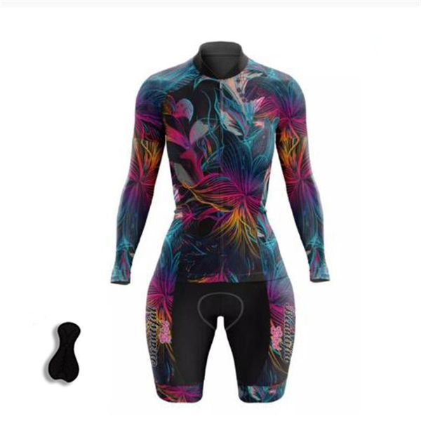 

racing sets cycling jersey women's jumpsuit long sleeve long-sleeved shirt tight clothing feminino set, Black;blue
