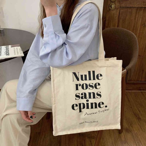 

shopping canvas vintage letter print shoulder casual shopper student handbag book s bolsa feminina bolsos women bag 220310