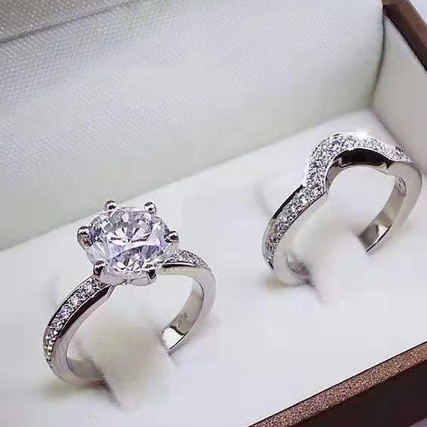 

wedding rings fashion inlaid zircon two-piece set european and american light luxury style atmospheric ring women, Slivery;golden