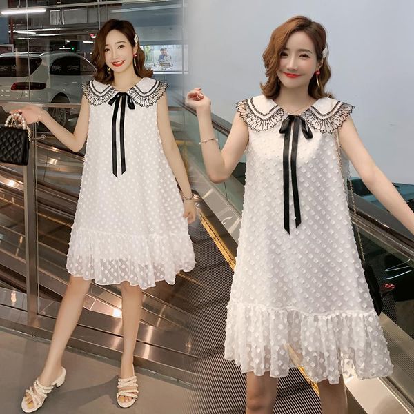 

arrive summer maternity dress woman cute dot sleeveless large size dresses pregnant clothing md-02879, White