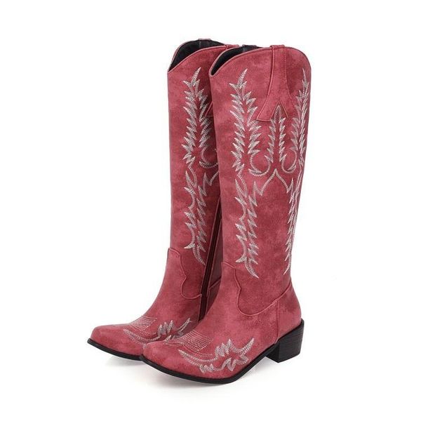 

boots embroidered high cylinder women's round head fashion large size, Black