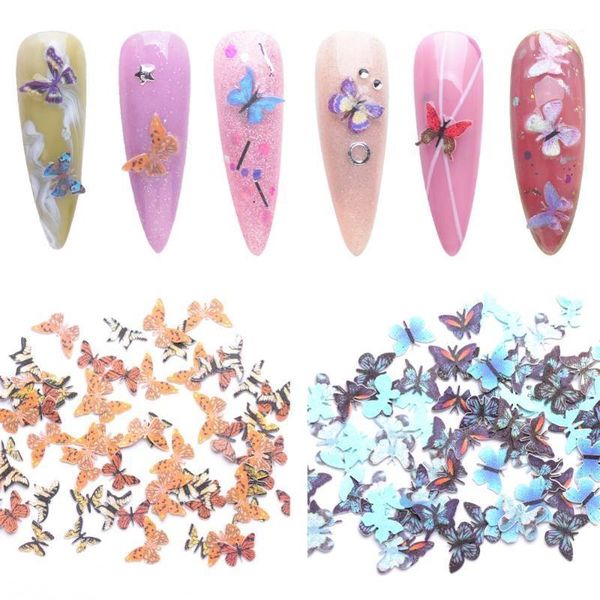 

holographic nail art decorations french manicure uv gel polish 3d gradient butterfly paillette charm decals1, Silver;gold