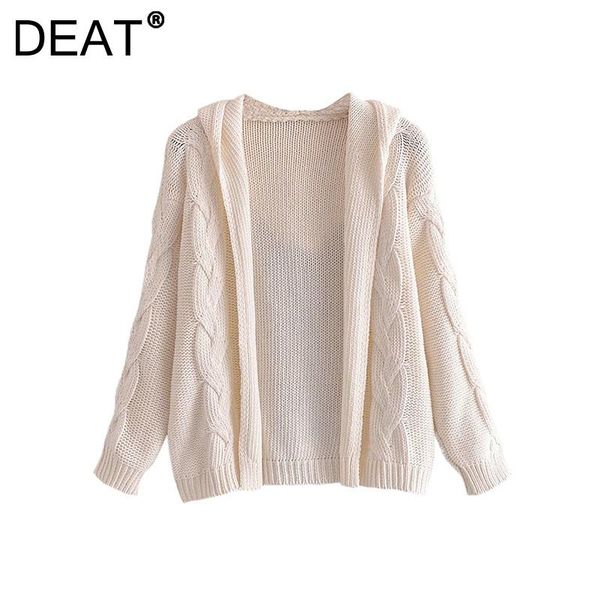 

women's knits & tees [deat] 2021 autumn fashion tide hooded collar long sleeve solid color knitting loose casual sweater women 13z608, White
