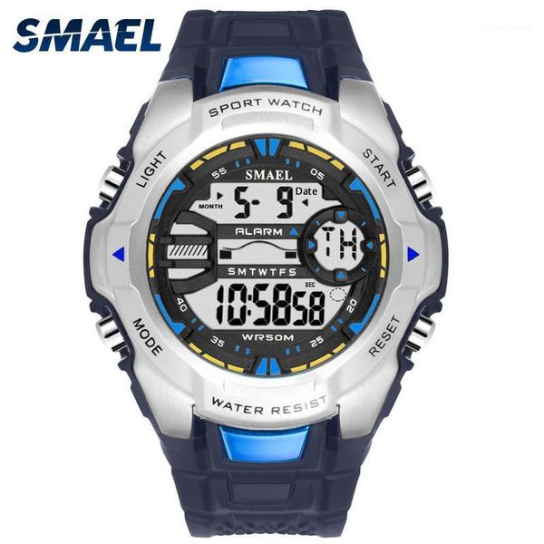 

outdoor men watches sport military digital watch man male wristwatch waterproof fashion silicone strap led electronic clock boys wristwatche, Slivery;brown