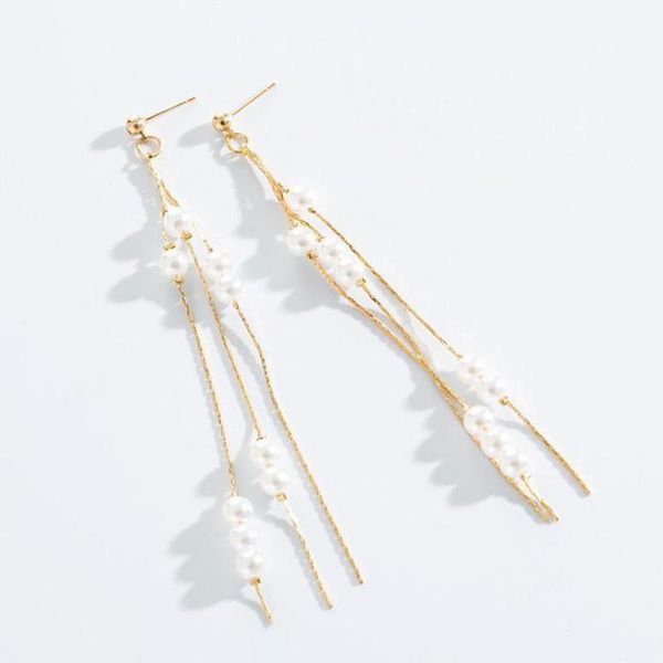 

charm tassel earrings temperament fashion 2021 trendy female long net red personality pearl stud, Golden;silver