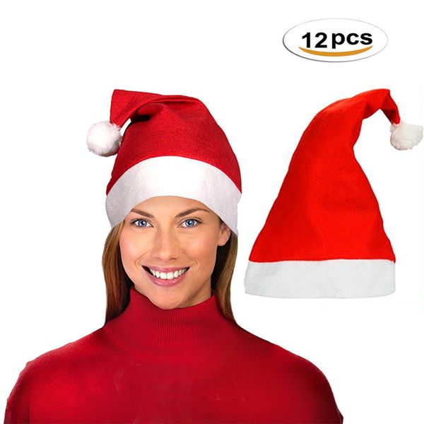 12 adet / takım Unisex Şapka Geleneksel Beyaz Kırmızı Xmas Noel Baba yetişkin çocuk tatil partisi Noel için Cap hediye