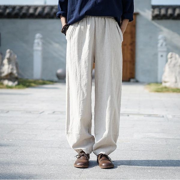 

women's pants & capris johnature cotton linen casual retro full length women wide leg 2021 autumn winter loose fashion all-match, Black;white
