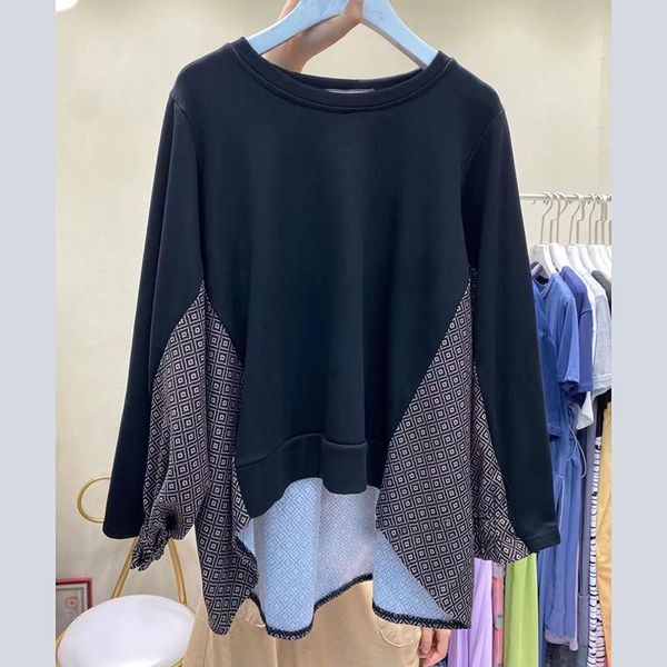 

women's hoodies & sweatshirts [ewq] 2021 autumn korean loose contrast color stitching fake two-piece pullover black sweatshirt women fa