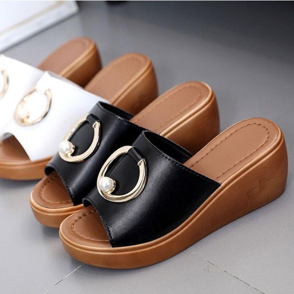 

platform wedges slippers women sandals 2021 female shoes fashion heeled casual summer slides, Black