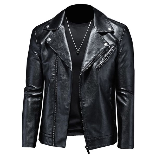

2021pu leather men's rivet big lapel motorcycle oblique zipper punk jacket large size black artificial coat 5xl