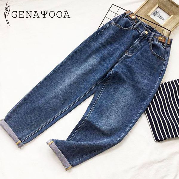 

genayooa streetwear harem mom denim high waist woman boyfriend women jeans korean ankle-length pants 210417, Blue