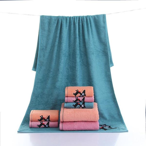 

towel bamboo fiber bath cartoon embroidered cat 140*70cm thick 500g charcoal wash