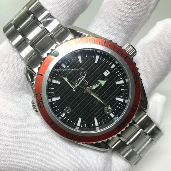 

wristwatches men black dial automatic mechanical watch red bezel a sea stainless steel master luminous, Slivery;brown