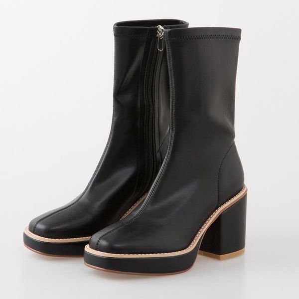 

boots fashion autumn winter women ankle high heels round toe black beige shoes woman dress riding big size 34-43