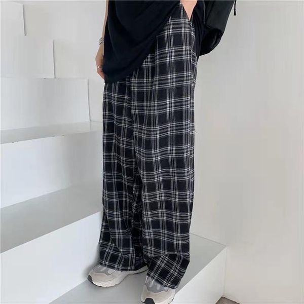 

dropshipping harajuku plaid trousers streetwear women pant loose wide leg summer ladies causal oversize, Black;white