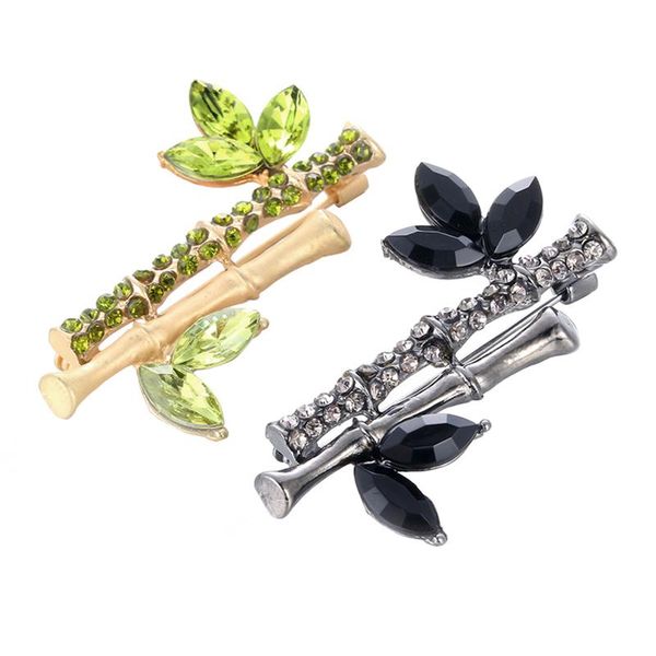 

pins, brooches chinese style metal bamboo zircon brooch pin cz crystal rhinestone plant shaped garment accessory, Gray
