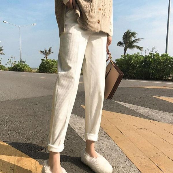 

women's pants & capris autumn winter high waist corduroy harem women plus size loose black long velvet trousers sweatpants, Black;white