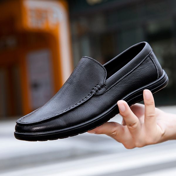 

dress shoes sapatos de negÃ³cios verÃ£o respirÃ¡vel mocassins homens confortÃ¡veis signer couro genuÃ­no apartamentos sapatos casuais slizamento, Black